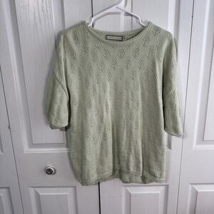 Chelsea Gardens green crochet floral knit short sleeve‎ size XXL